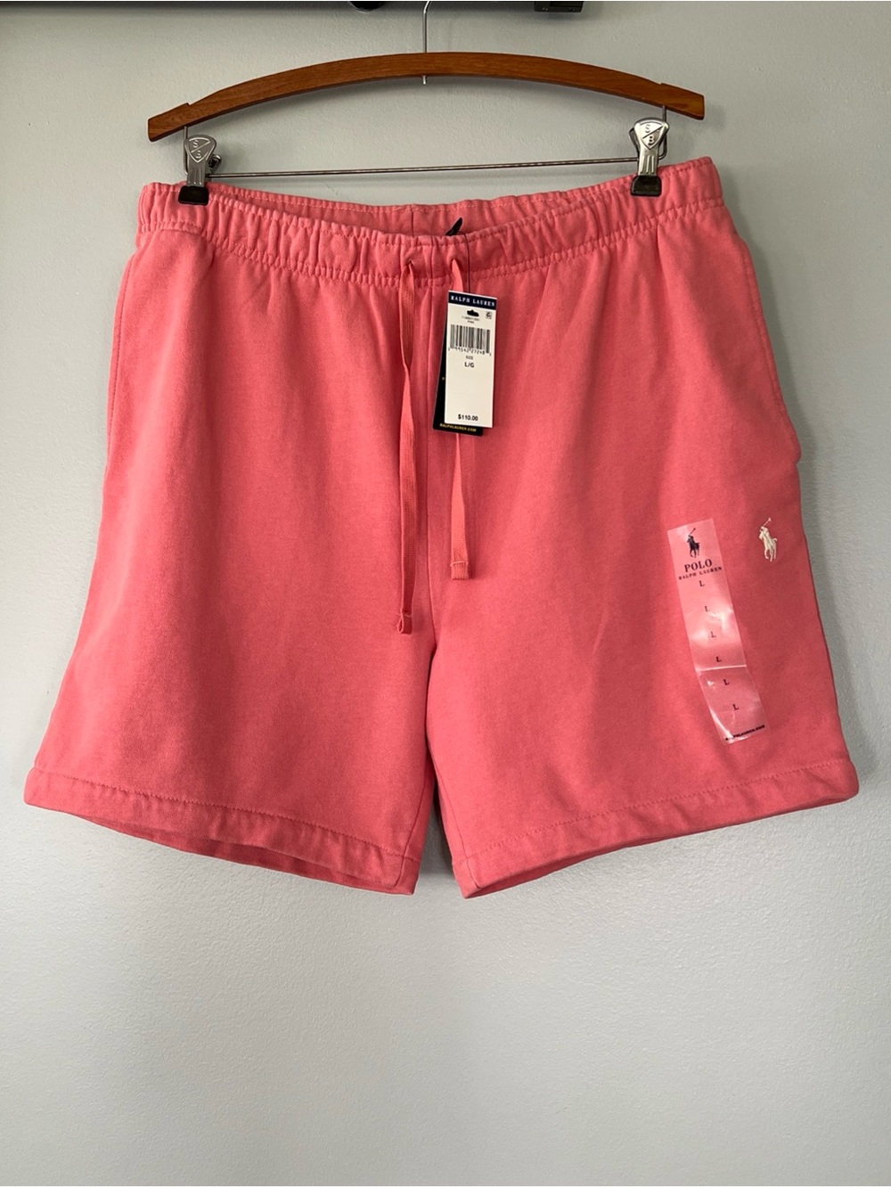 $110 NWT Polo Ralph Lauren Men's Large Salmon Pink Solid 100% Cotton Shorts